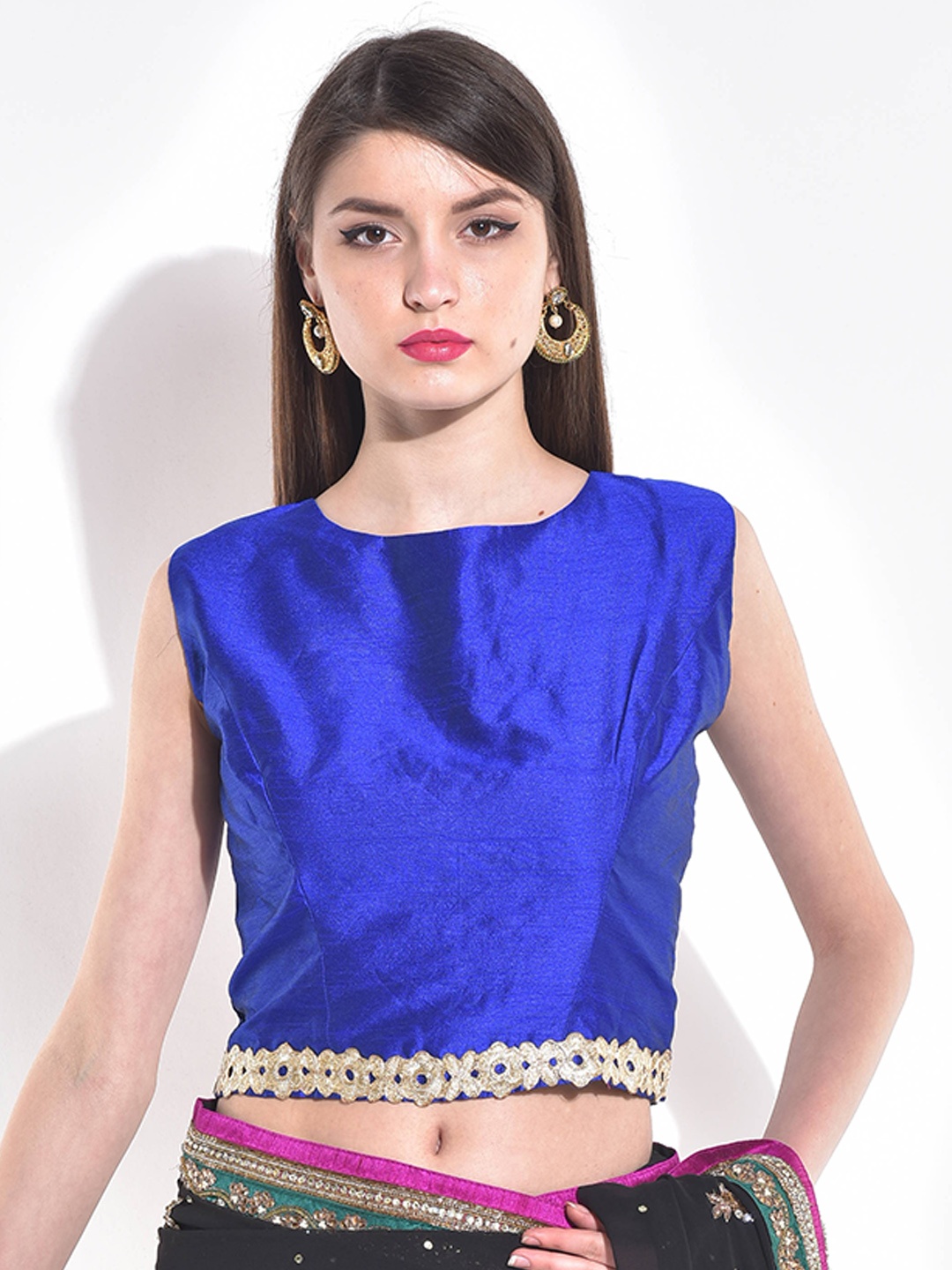KAANCHIE NANGGIA Embroidered Silk Saree Blouse, Blue
