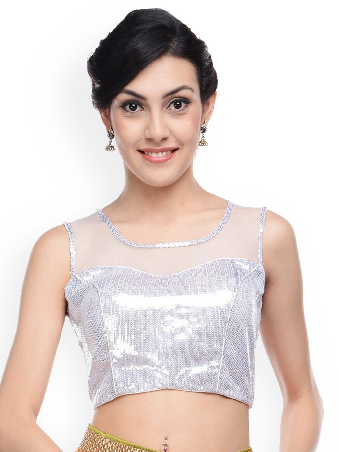 

KAANCHIE NANGGIA Sequin Embellished Saree Blouse, Silver