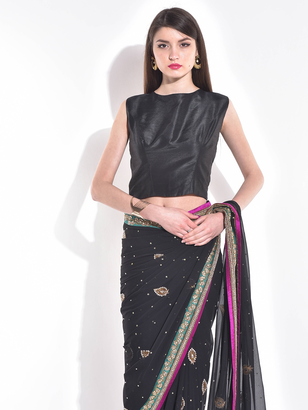 

KAANCHIE NANGGIA Sleeveless Saree Blouse, Black