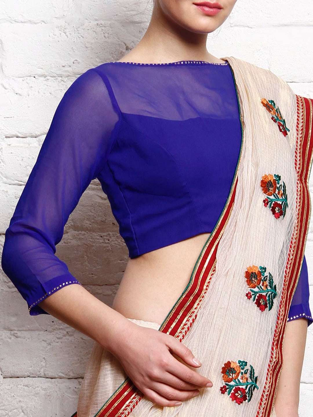 

KAANCHIE NANGGIA Boat Neck Saree Blouse, Blue