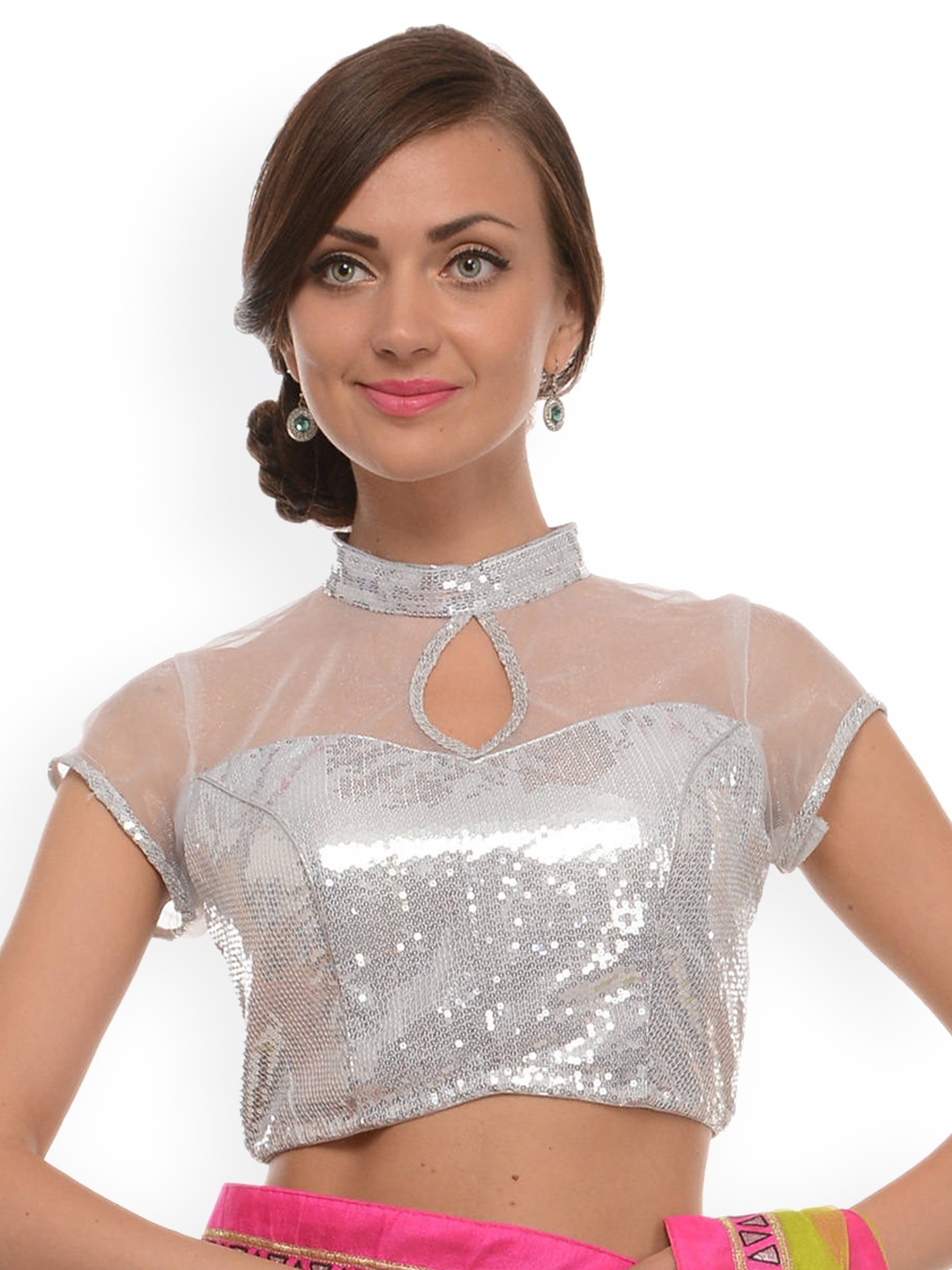 

KAANCHIE NANGGIA Sequinned Embellished Saree Blouse, Silver