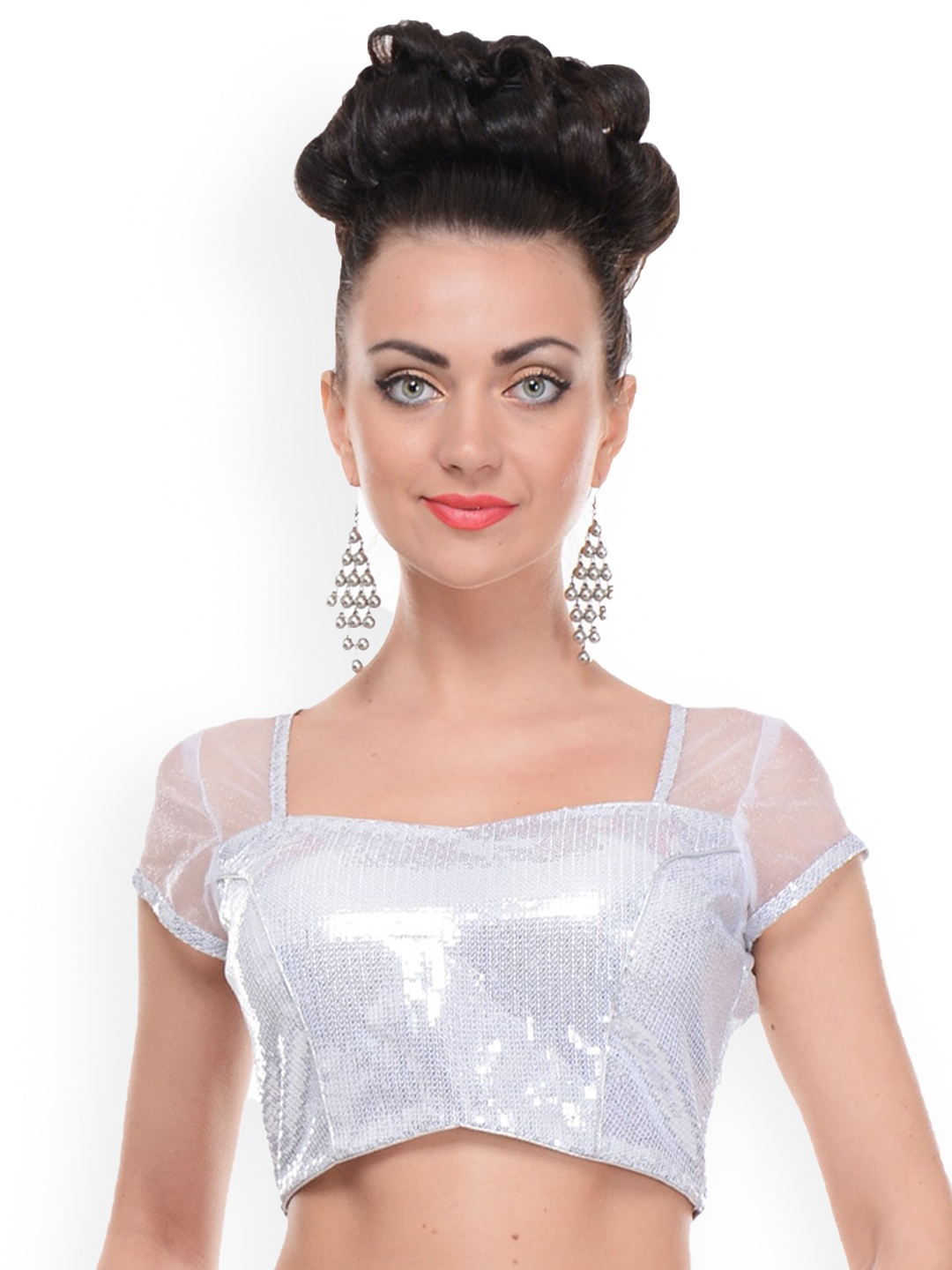 

KAANCHIE NANGGIA Sequined Saree Blouse, Silver