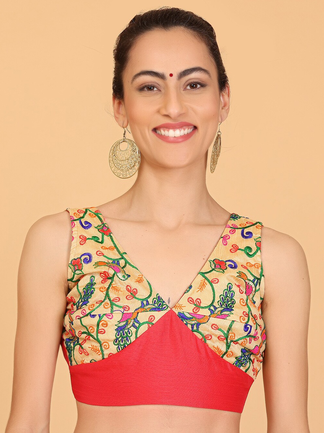 

KAANCHIE NANGGIA Floral Printed Saree Blouse, Beige