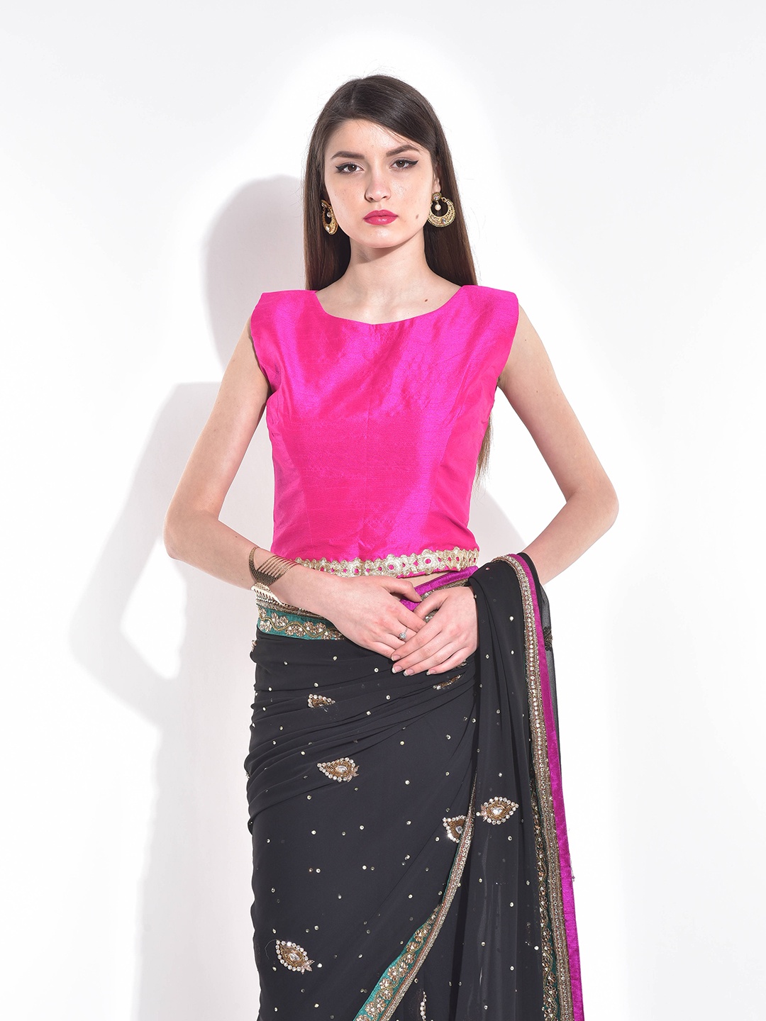 

KAANCHIE NANGGIA Embroidered Silk Saree Blouse, Pink