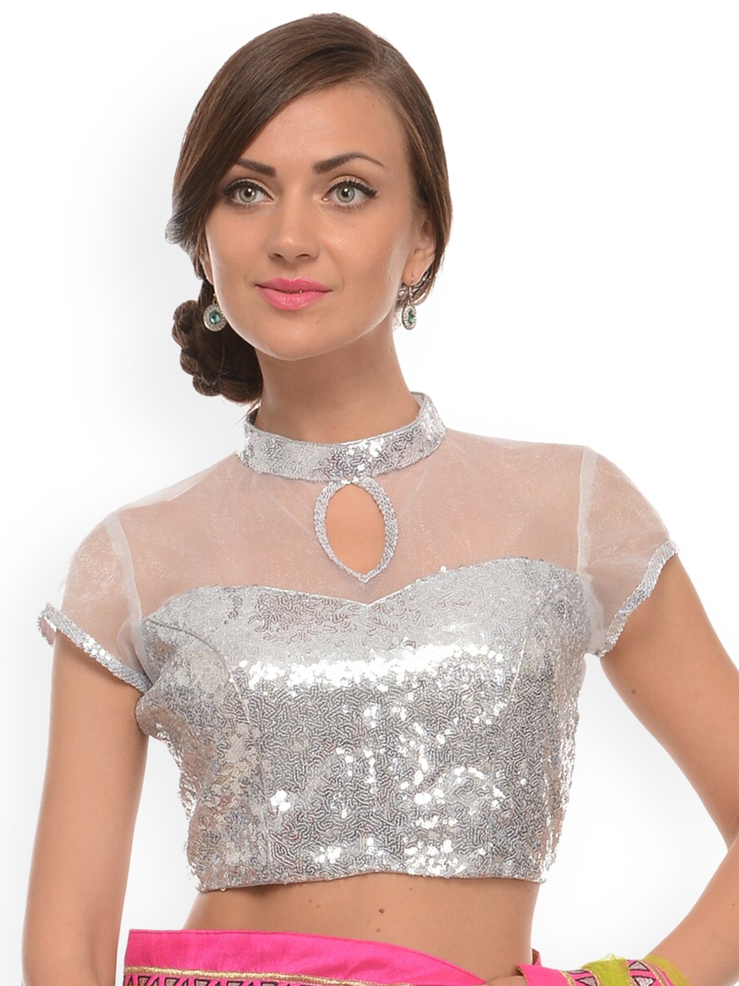 

KAANCHIE NANGGIA Sequin Embellished Saree Blouse, Silver