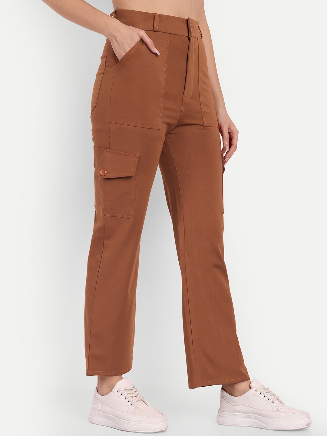 

Next One Women Smart High-Rise Easy Wash Straight Fit Cargos Trousers, Tan
