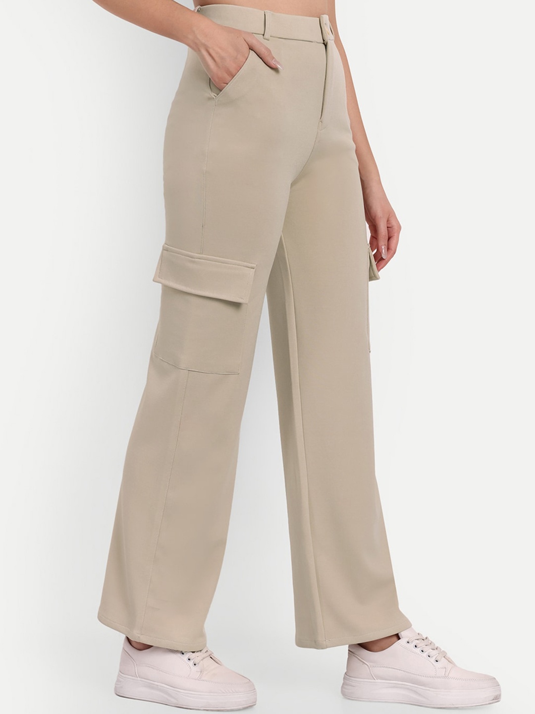 

Next One Women Smart Straight Fit Easy Wash Cargo Trousers, Cream