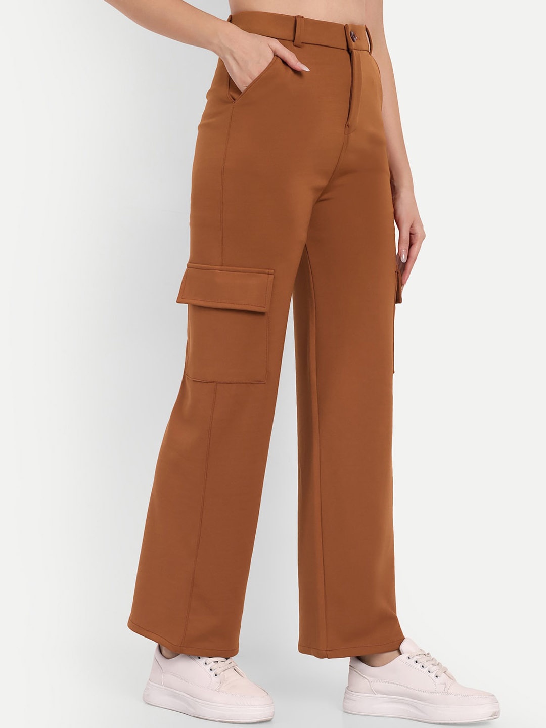 

Next One Women Smart High-Rise Easy Wash Straight Fit Cargos Trousers, Tan