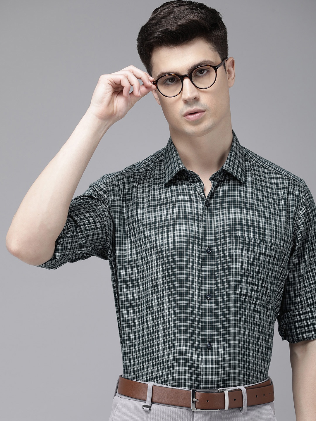 

Van Heusen Custom Pure Cotton Checked Formal Shirt, Green