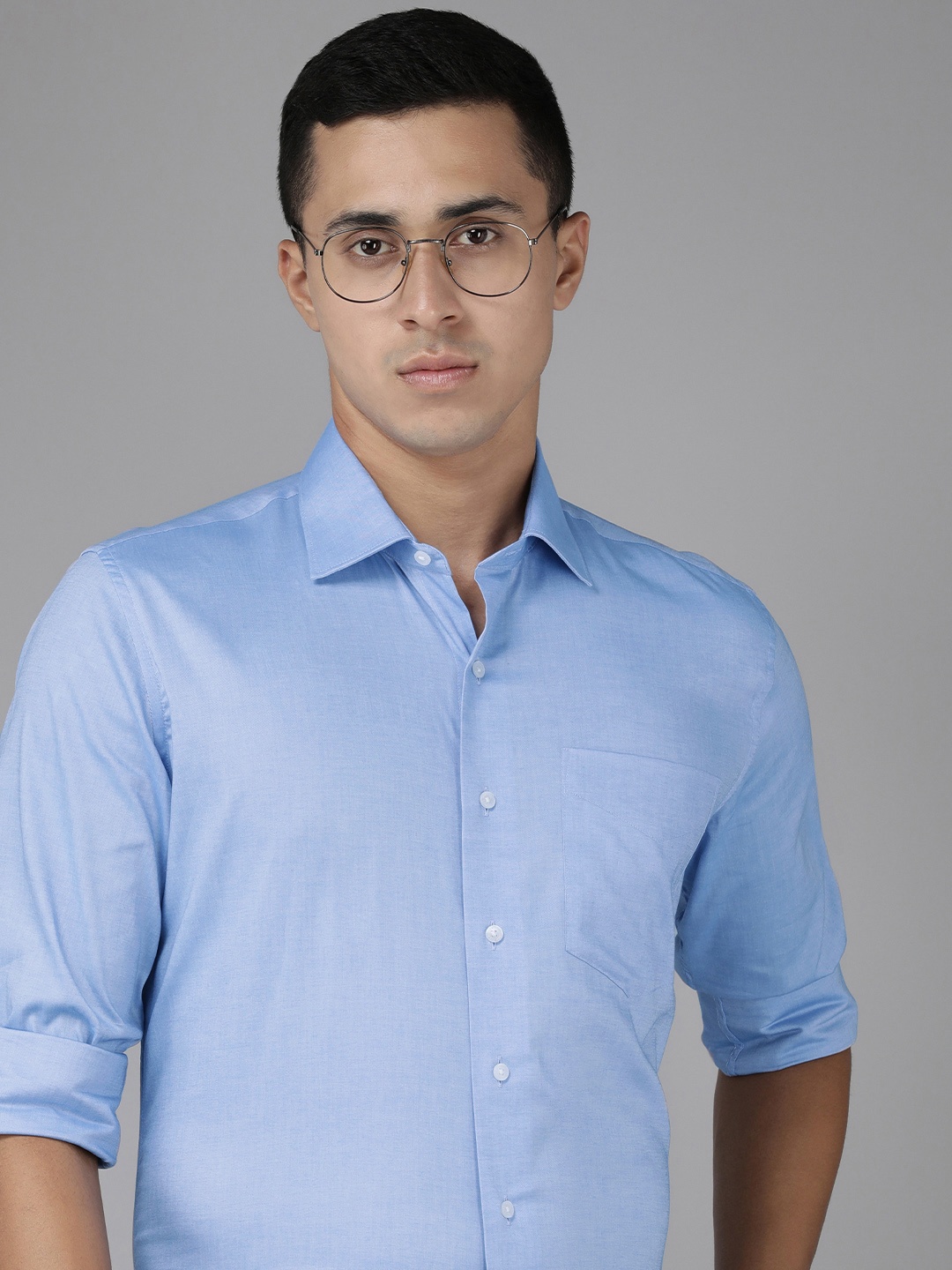 

Van Heusen Self Design Slim Fit Pure Cotton Formal Shirt, Blue