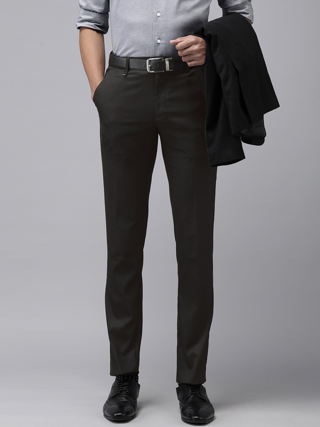 

Van Heusen Men Textured Slim Fit Trousers, Brown