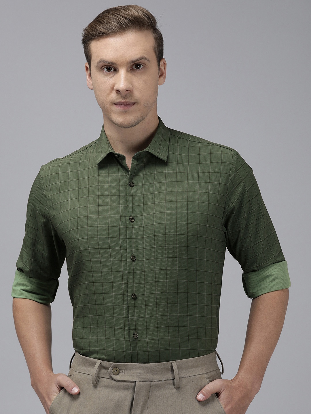 

Van Heusen Men Slim Fit Opaque Printed Formal Shirt, Green