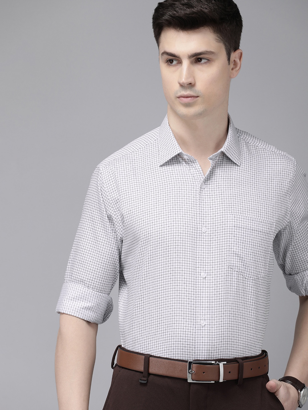 

Van Heusen Pure Cotton Custom Checked Formal Shirt, Grey