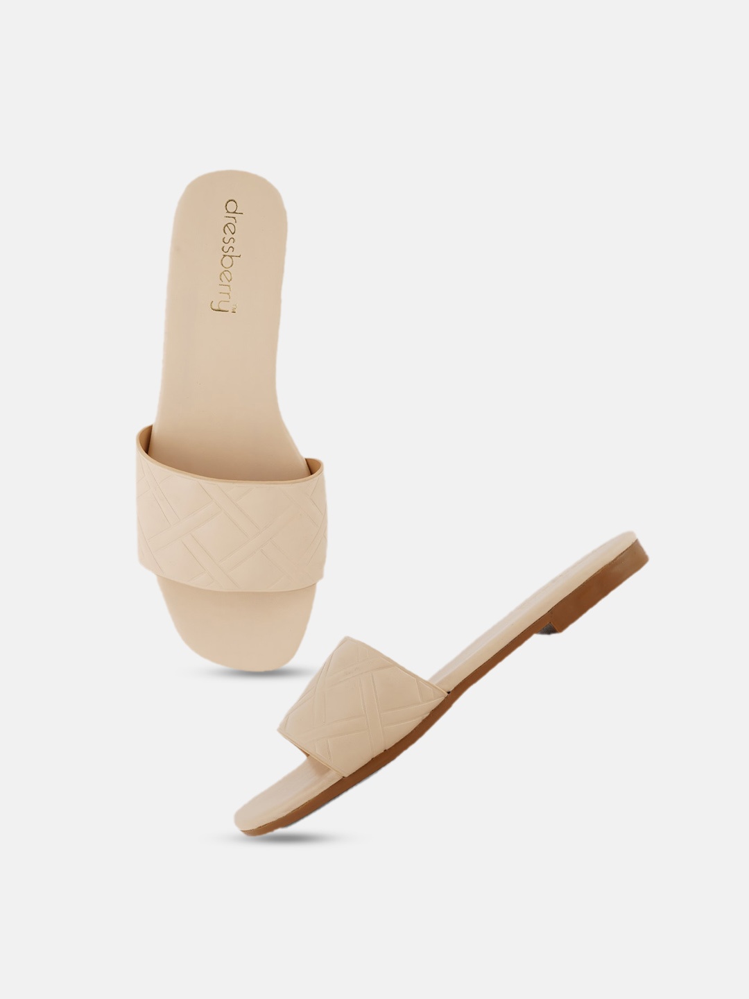 

DressBerry Women Cream-Coloured Open Toe with Buckles Flats