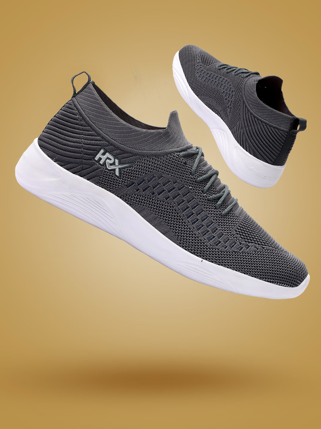 

HRX by Hrithik Roshan Men Grey And White Lightweight Woven Design Slip-On Sneakers