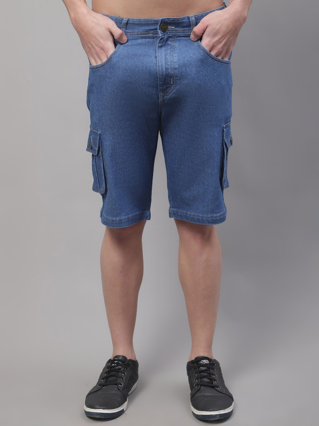 

Metronaut Men Mid-Rise Stretchable Cotton Denim Cargo Shorts, Blue