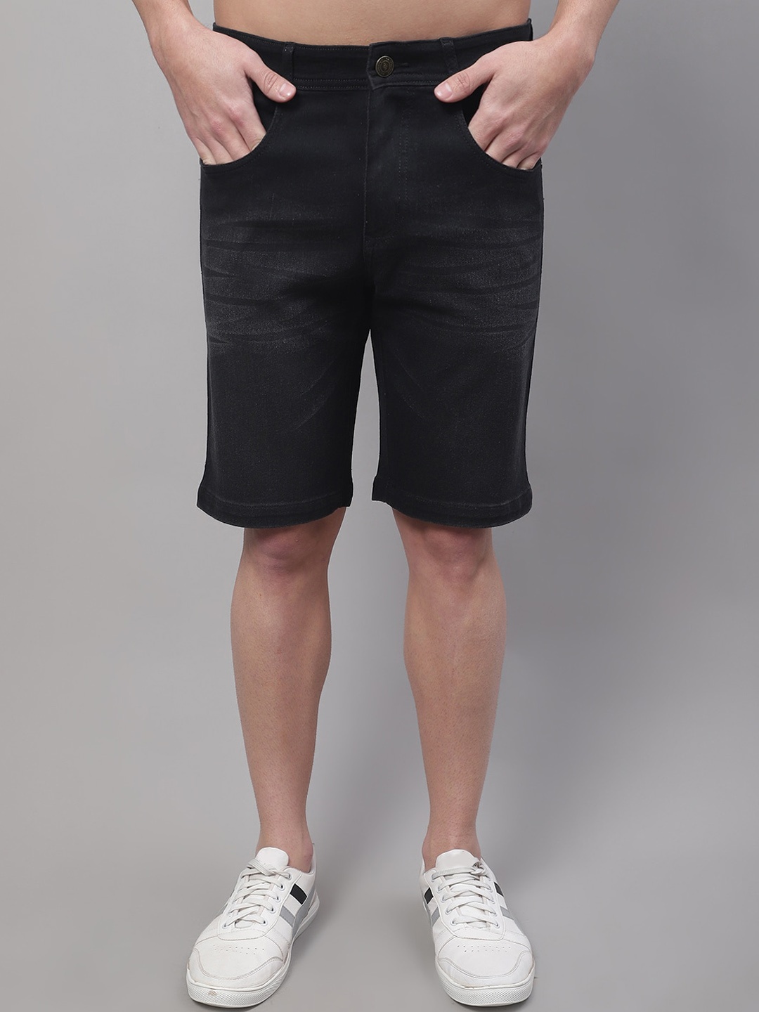 

Metronaut Men Mid-Rise Stretchable Cotton Denim Shorts, Black