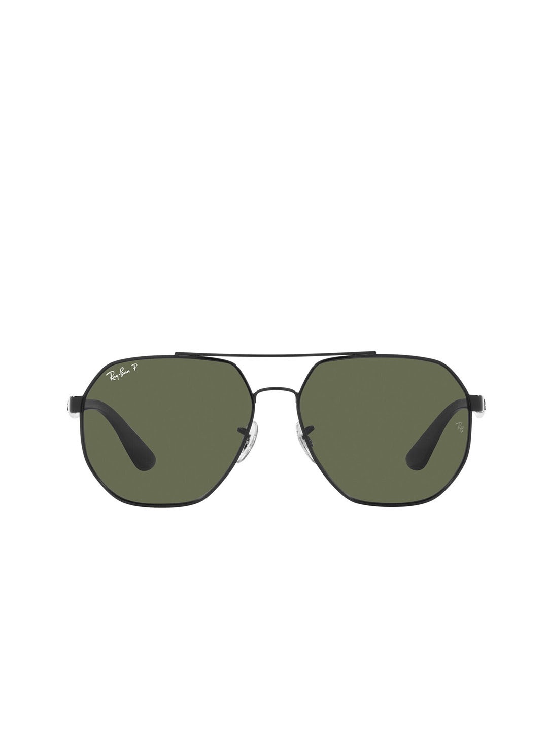 

Ray-Ban Unisex Polarized Green Lens Irregular Sunglasses - 0RB3714I002/9A59, Black