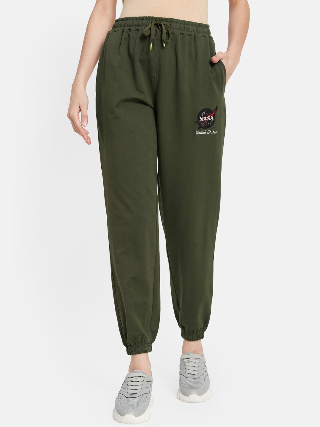 

METTLE Women Mid-Rise Casual Cotton Joggers, Olive