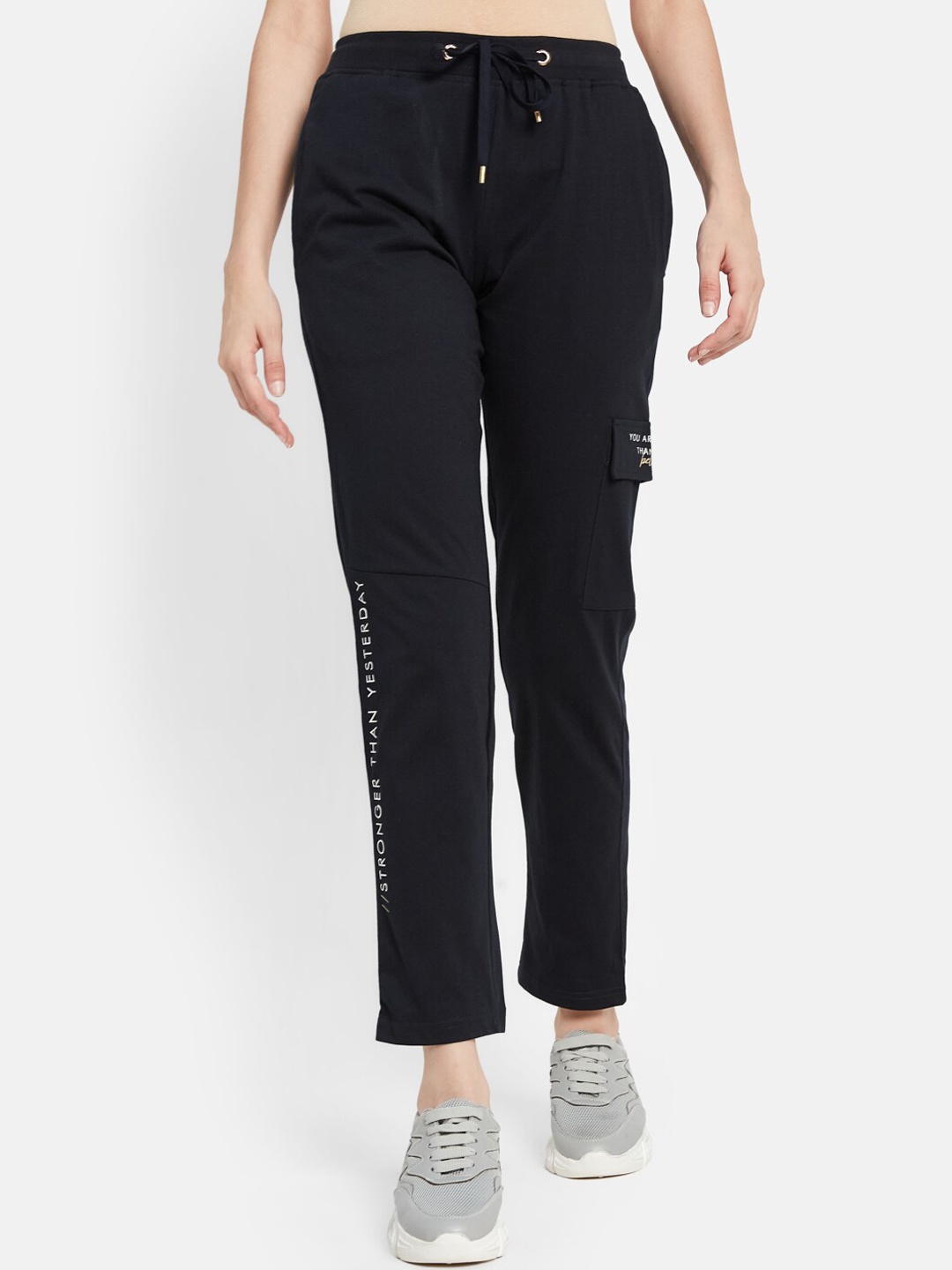 

METTLE Women Mid-Rise Casual Cotton Track Pants, Navy blue