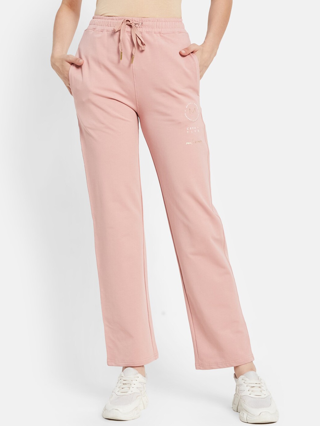 

METTLE Women Mid-Rise Cotton Track Pants, Peach