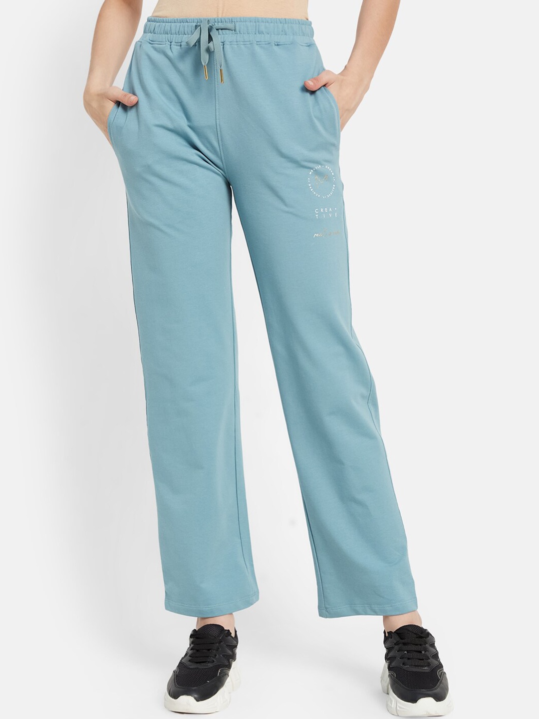 

METTLE Women Mid-Rise Casual Cotton Track Pants, Blue