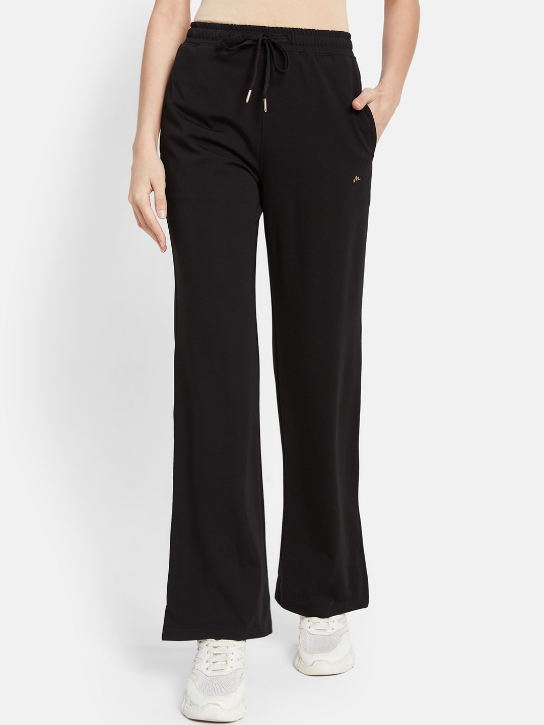 

METTLE Women Mid-Rise Casual Cotton Track Pants, Black