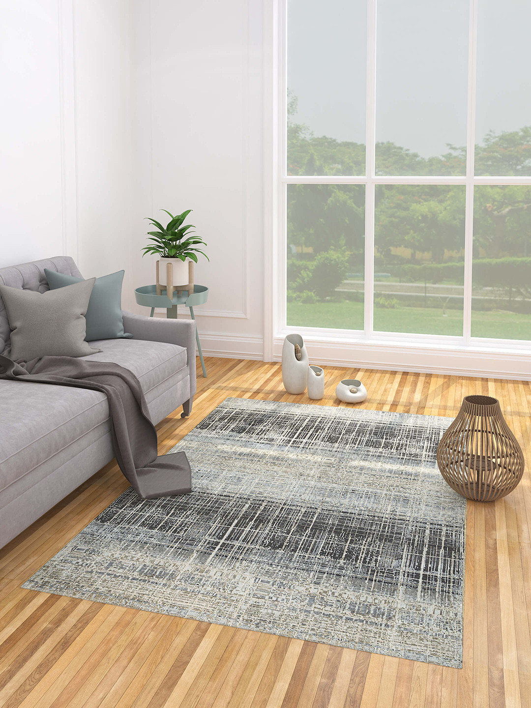 

Jaipur Rugs Grey & Black Self-Designed Woolen & Bamboo Silk Rectangular Carpet