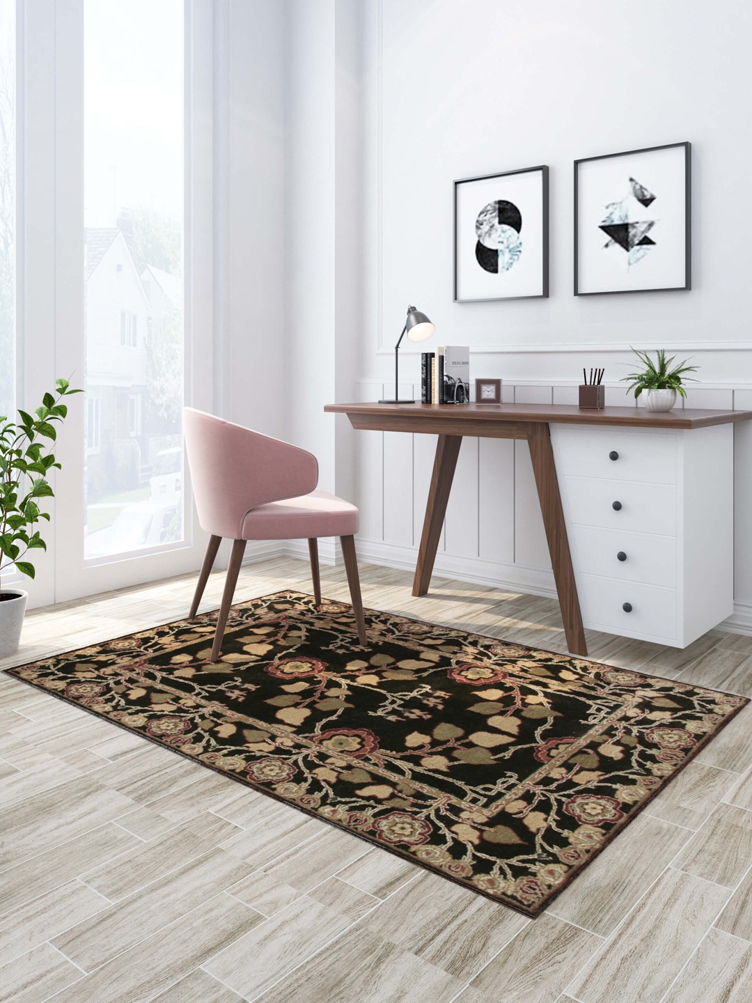 

Jaipur Rugs Grey & Black Floral Design Woolen Rectangular Carpet
