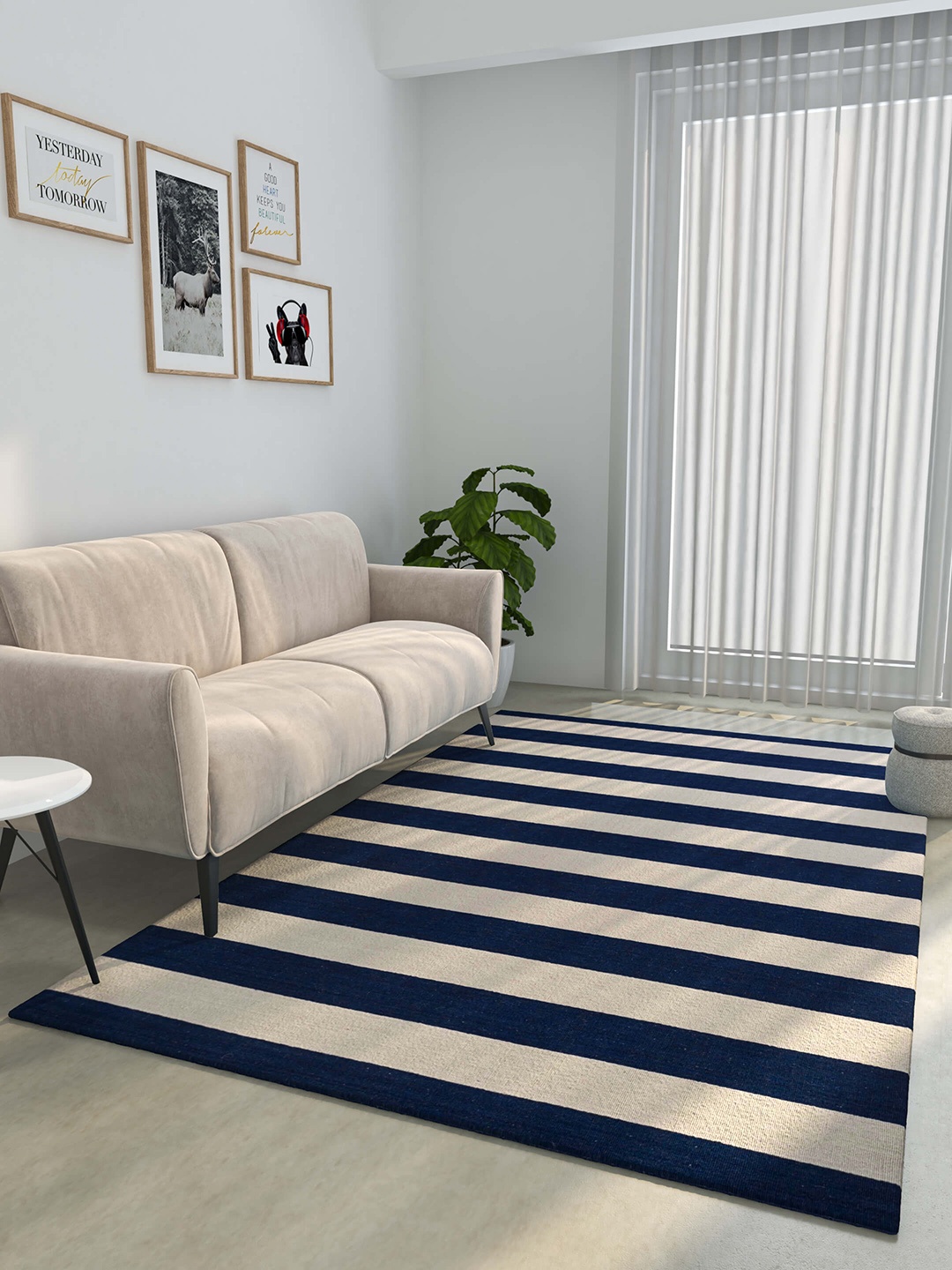 

Jaipur Rugs Blue & Off White Striped Woolen Rectangular Reversible Carpet