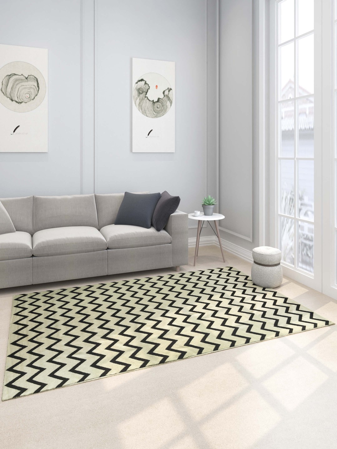 

Jaipur Rugs Maroc Collection Off-White & Black Woven Design Woolen Dhurrie Carpet