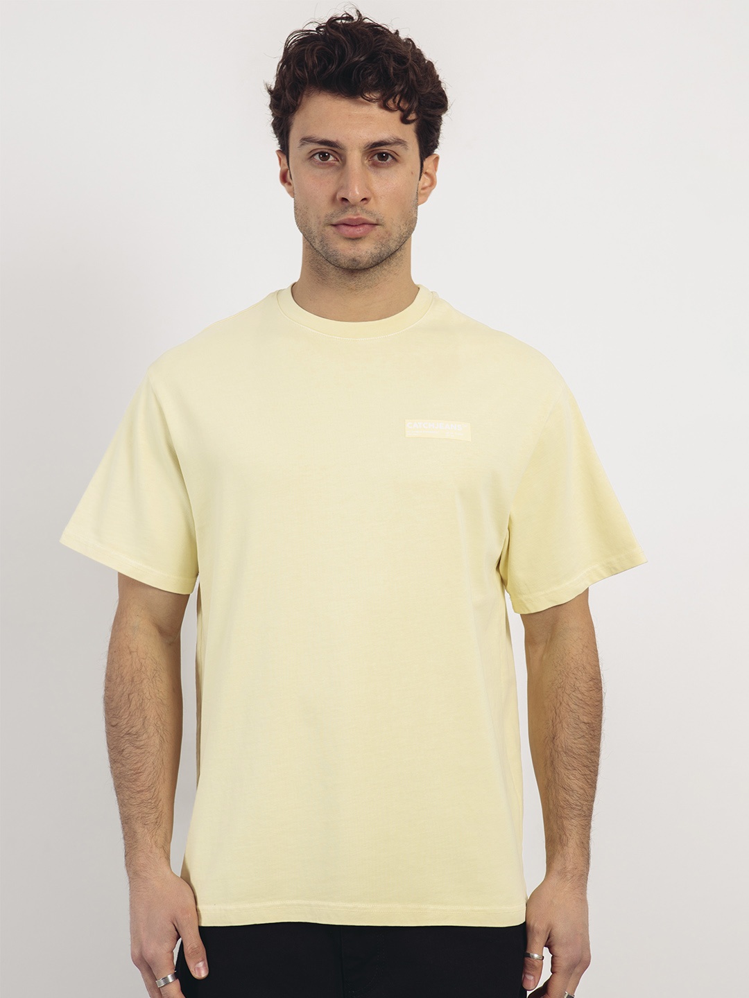 

catch Drop-Shoulder Sleeves Pure Cotton Oversize T-shirt, Yellow