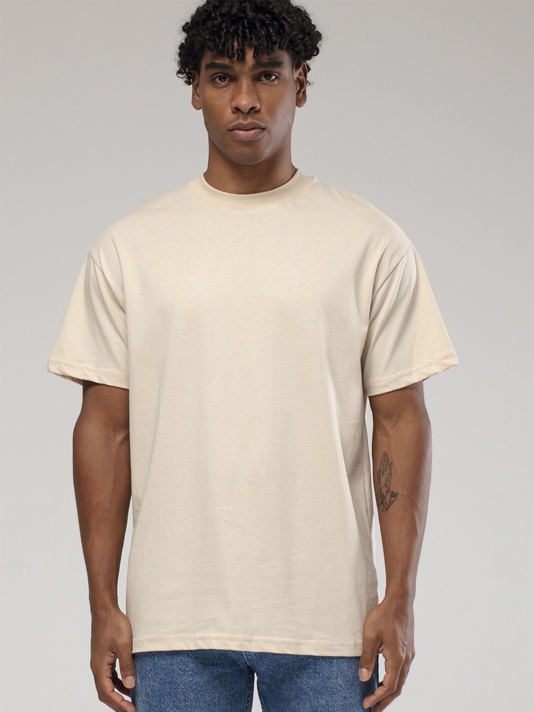 

catch Drop-Shoulder Sleeves Pure Cotton Relaxed T-shirt, Beige