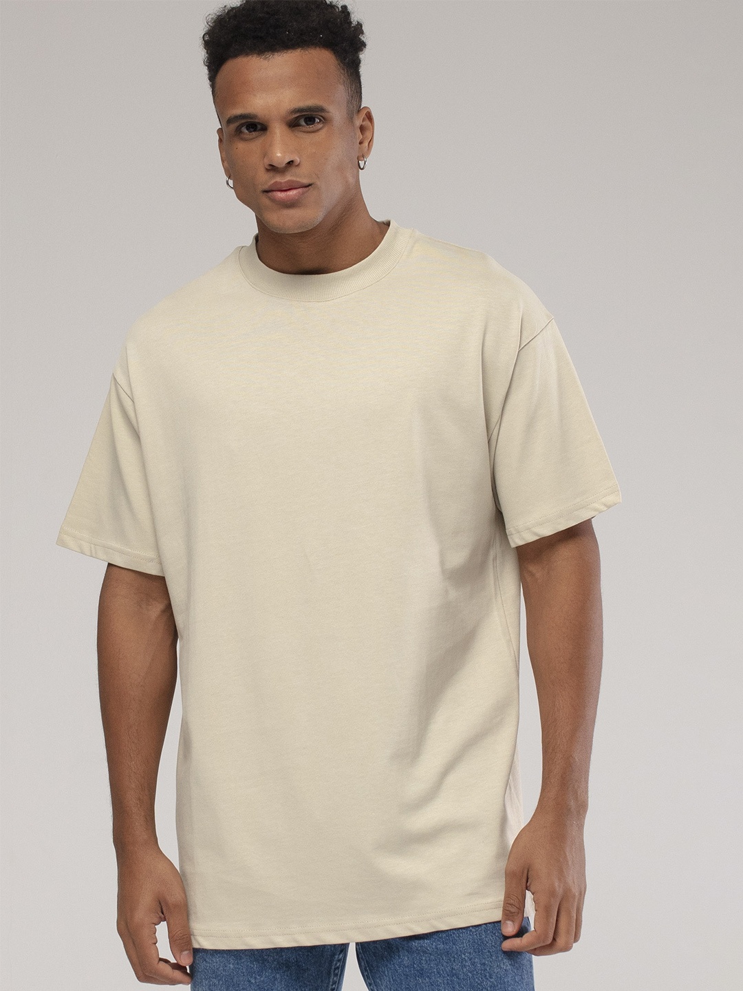 

catch Drop-Shoulder Sleeves Pure Cotton T-shirt, Beige