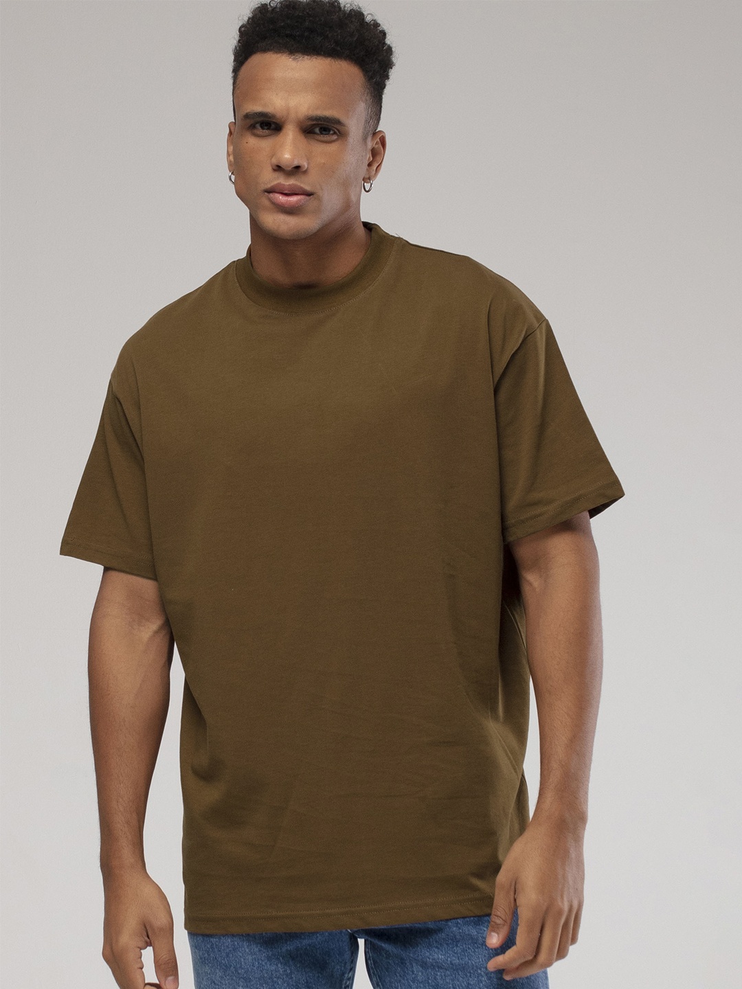 

catch Drop-Shoulder Sleeves Pure Cotton T-shirt, Brown