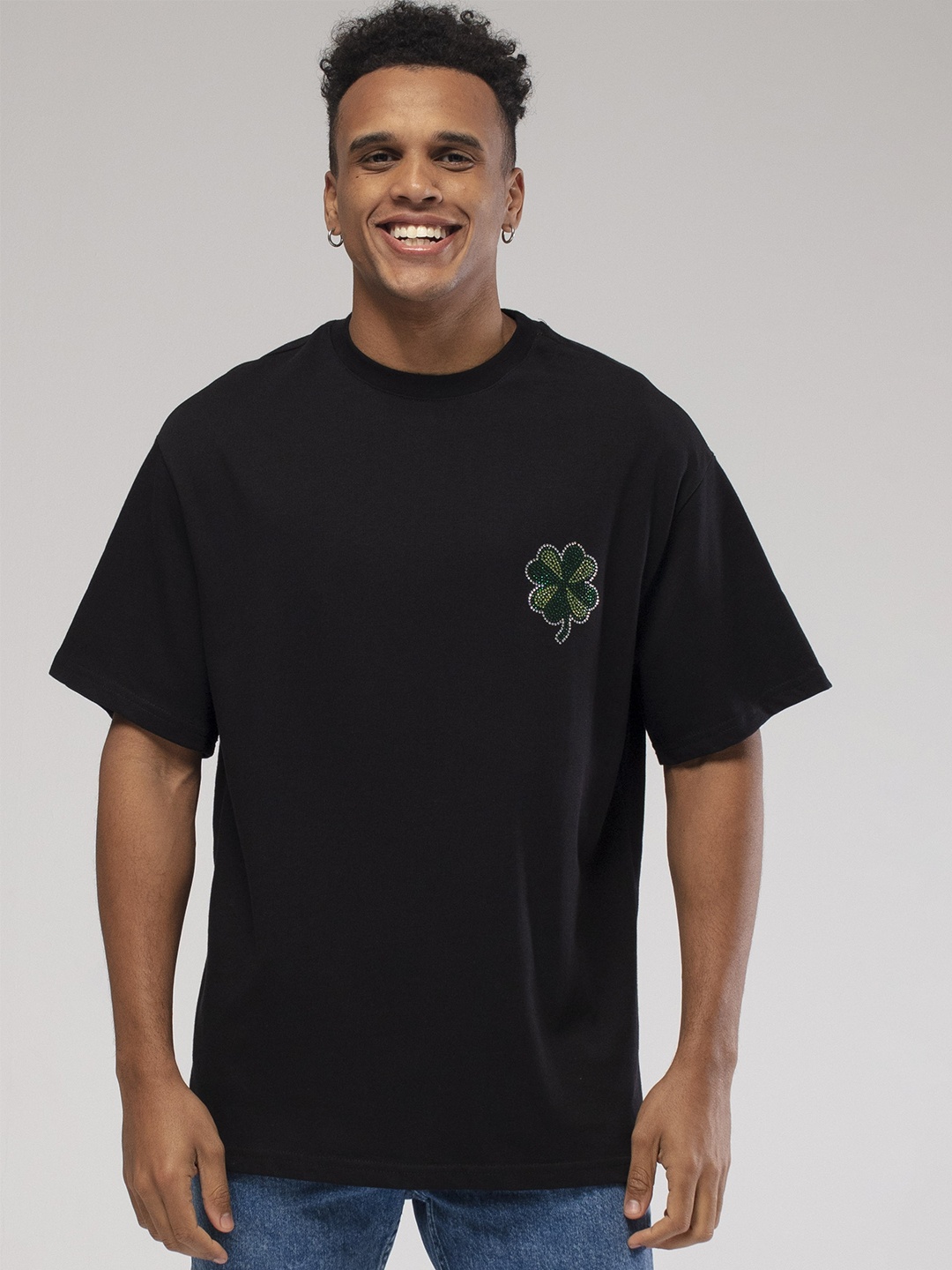 

catch Drop-Shoulder Sleeves Pure Cotton Relaxed Fit T-shirt, Black