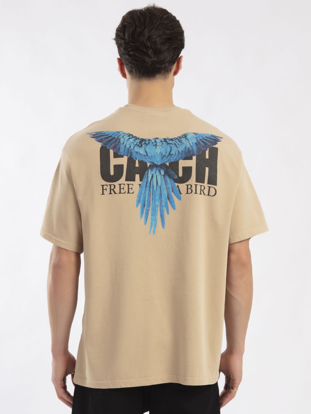 

catch Pure Cotton Brand Logo Printed Back Loose T-shirt, Beige