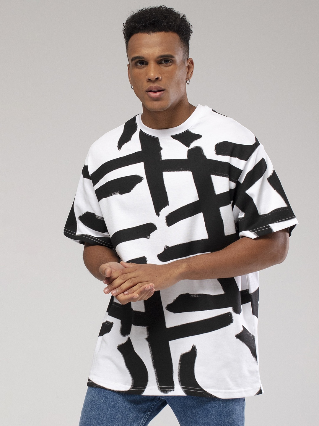 

catch Pure Cotton Printed Loose Fit T-shirt, White