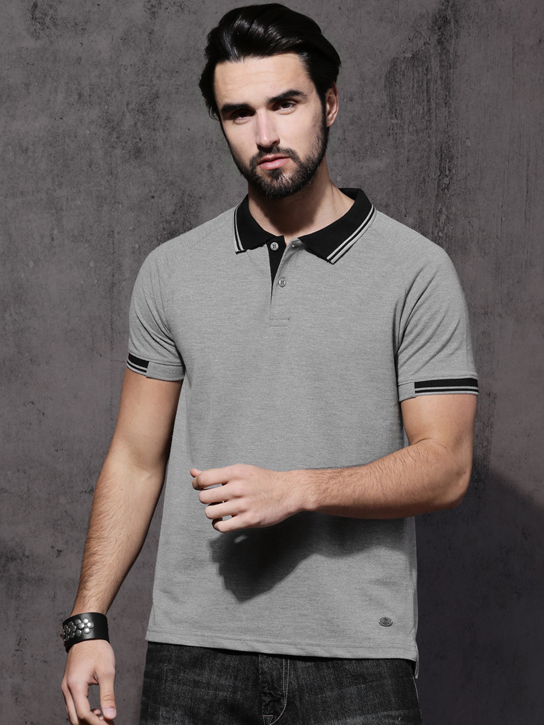 

Roadster Men Grey Solid Polo Collar Pure Cotton T-shirt