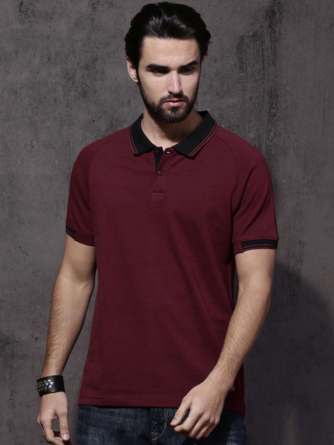 

Roadster Men Maroon Solid Polo Collar Pure Cotton T-shirt