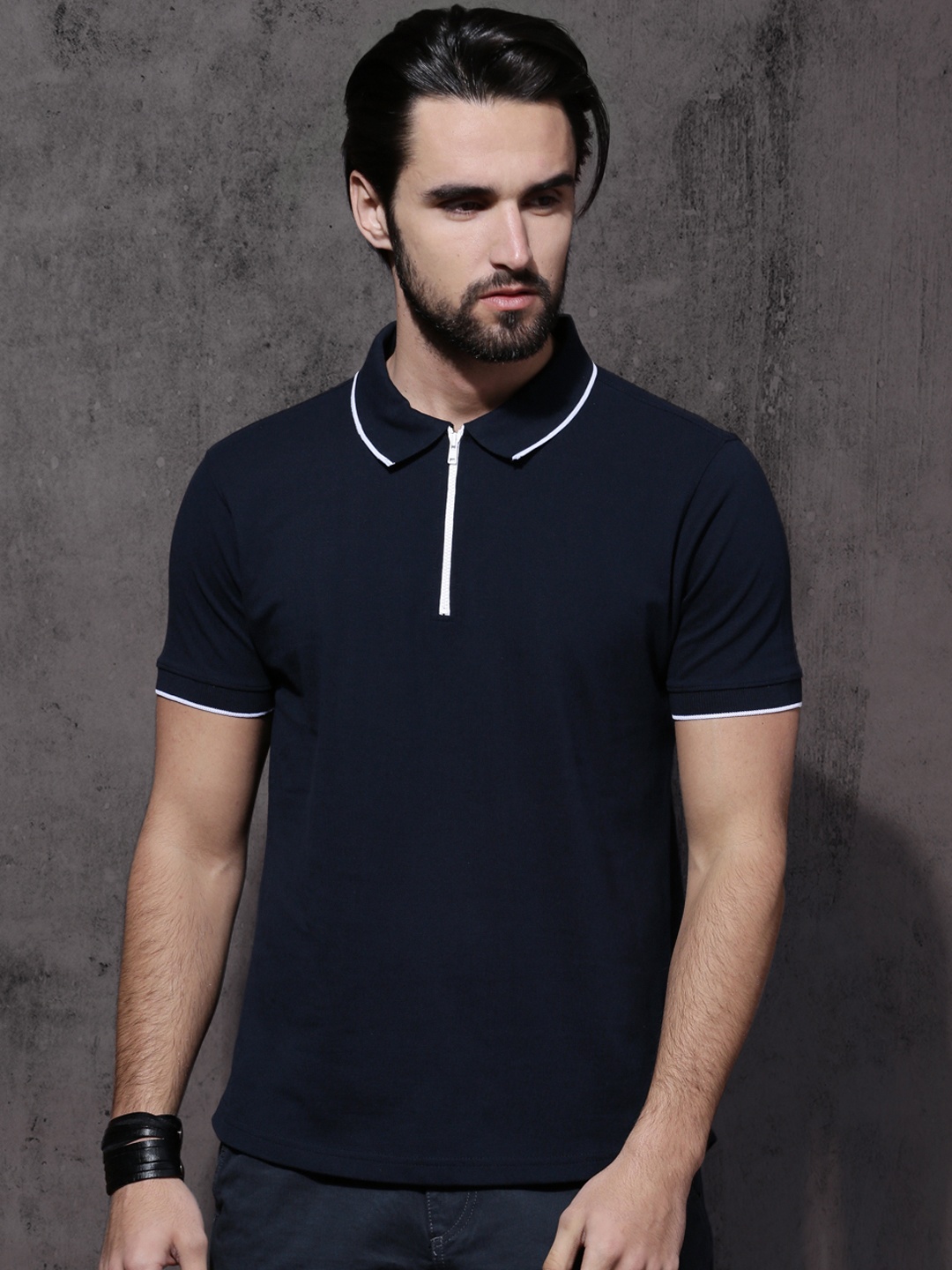 

Roadster Men Navy Solid Polo Collar Pure Cotton T-shirt, Navy blue