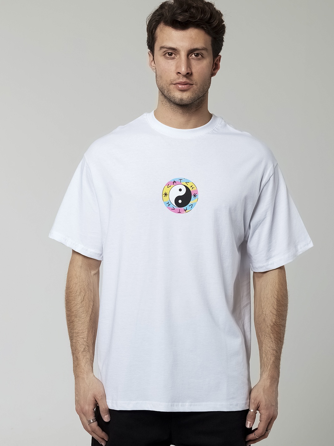 

catch Brand Logo Print Oversized Pure Cotton T-shirt, White