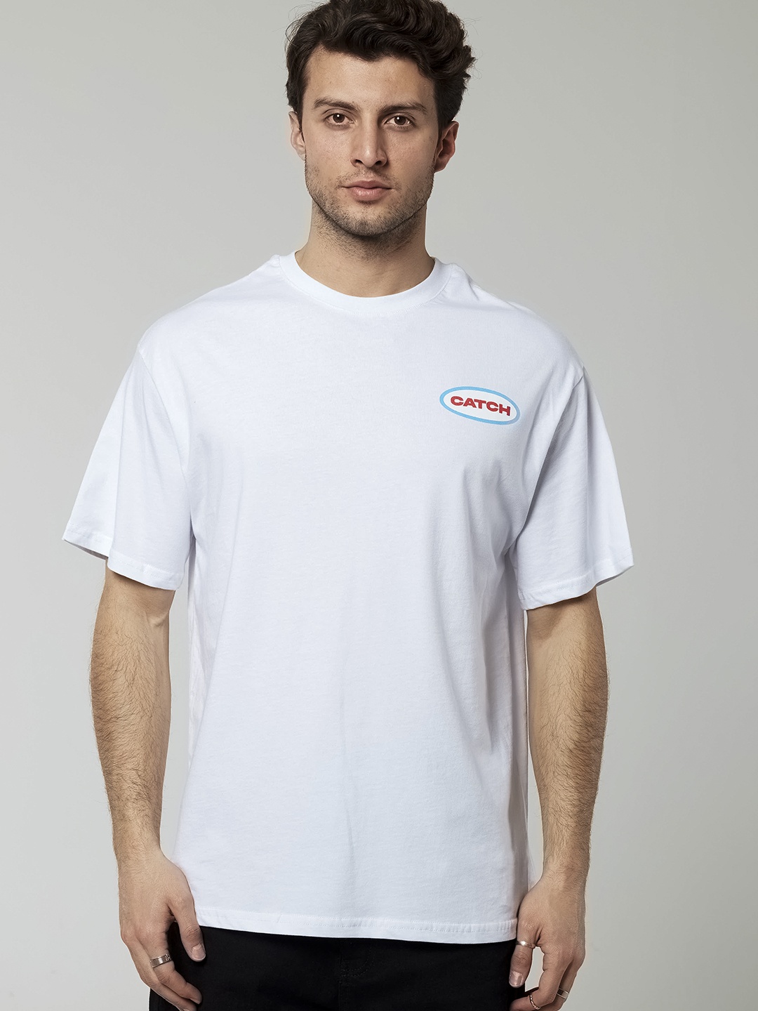 

catch Brand Logo Print Oversized Pure Cotton T-shirt, White