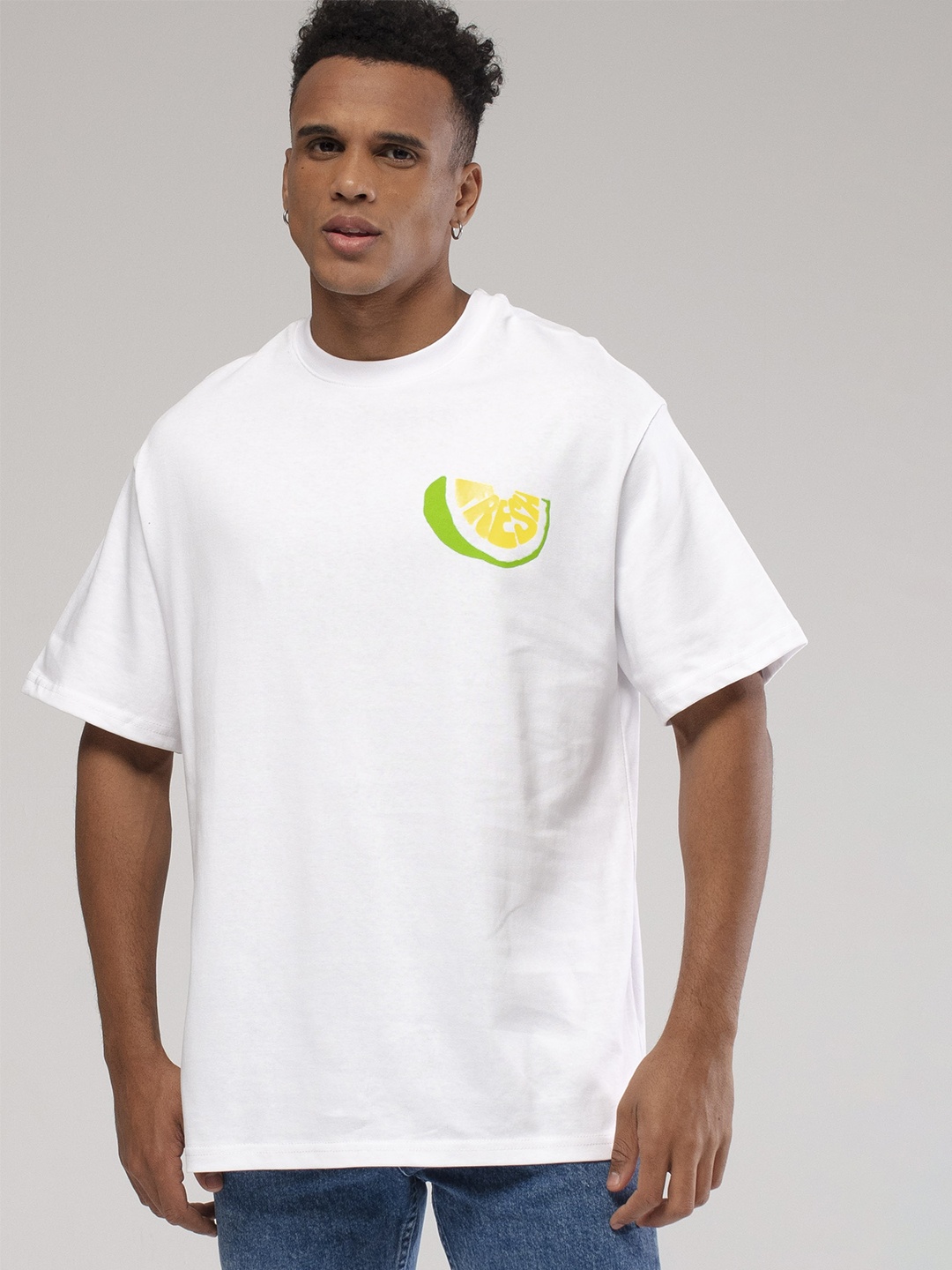 

catch Printed Drop-Shoulder Sleeves Pure Cotton Relaxed Fit T-shirt, White