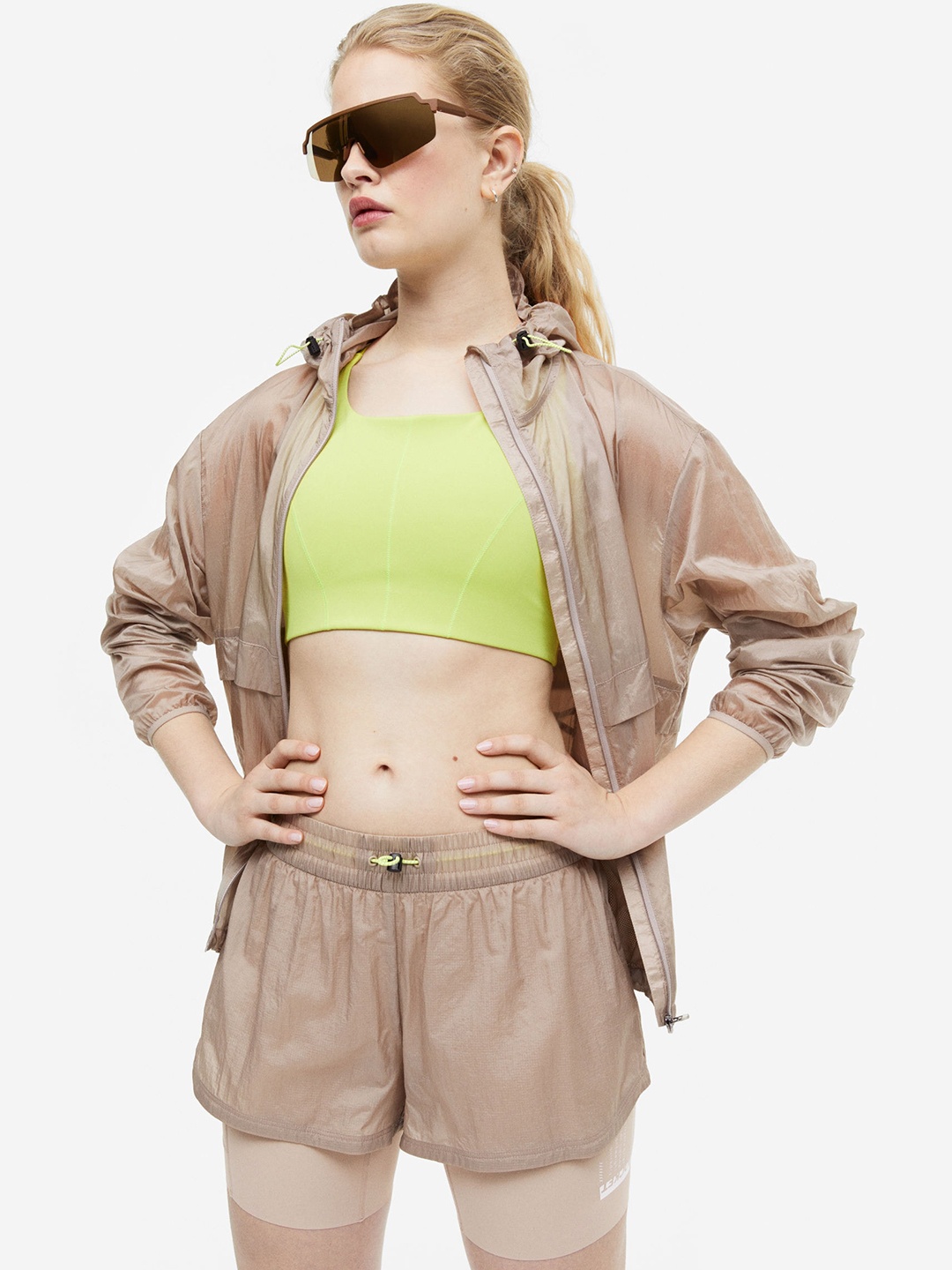 

H&M Women DryMove Double-Lyered Running Shorts, Beige