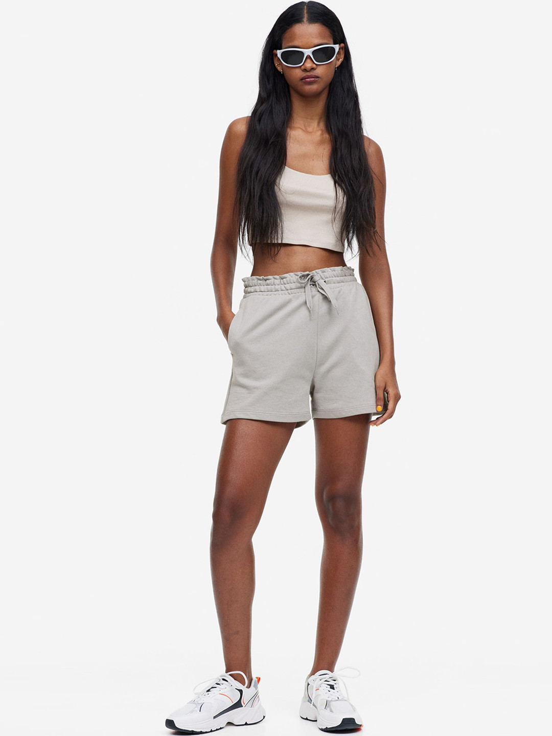 

H&M Women Paper Bag Sweatshirt Shorts, Grey