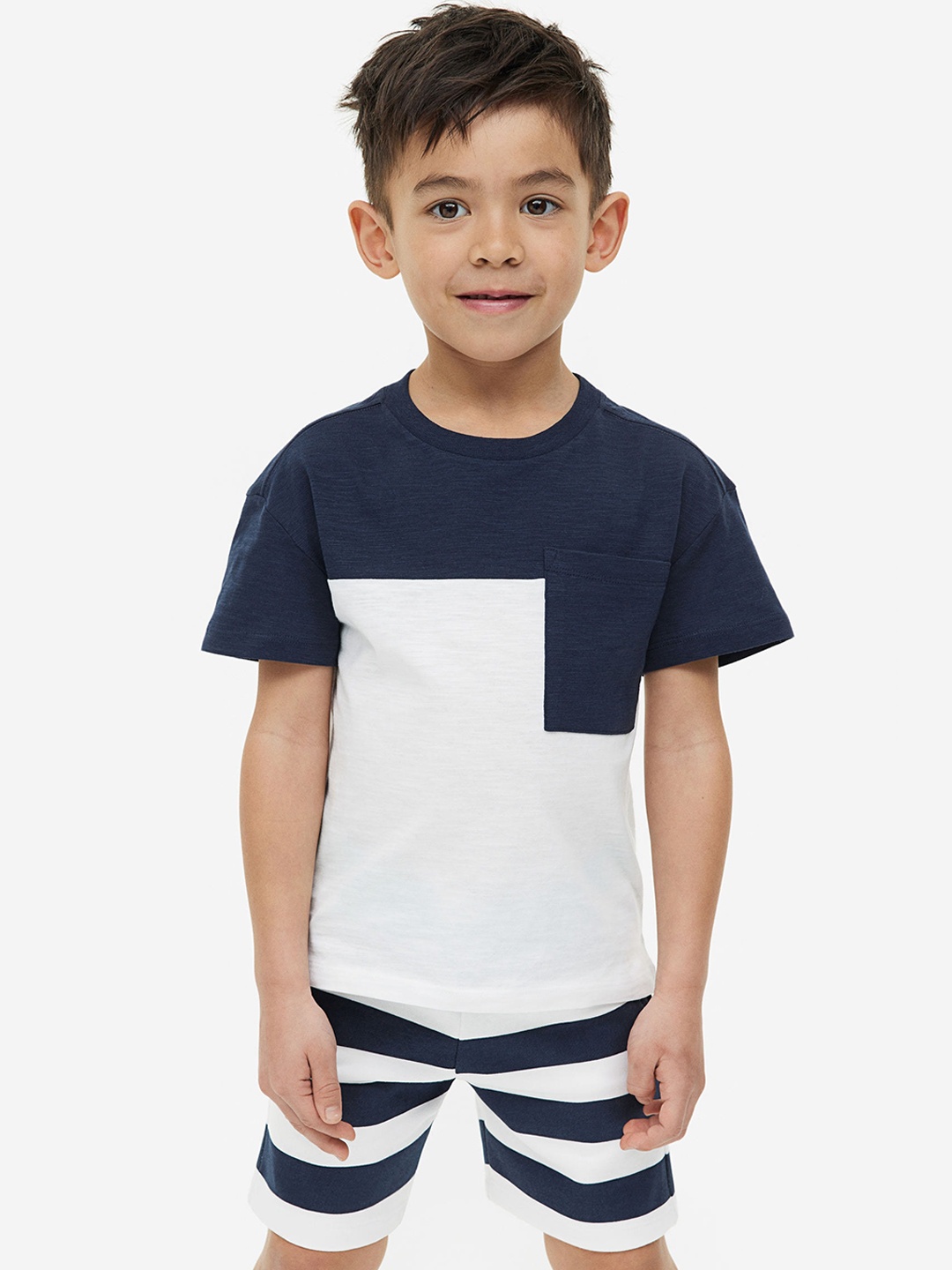 

H&M Boys Pure Cotton 2-Piece T-shirt And Shorts Set, Blue