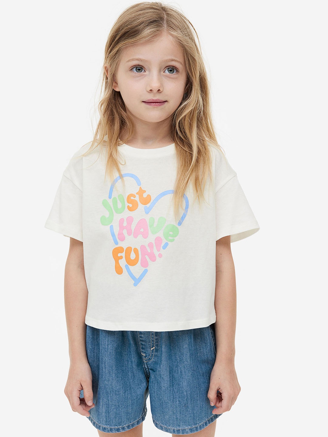 

H&M Girls Pure Cotton 2-piece T-shirt And Shorts Set, Blue