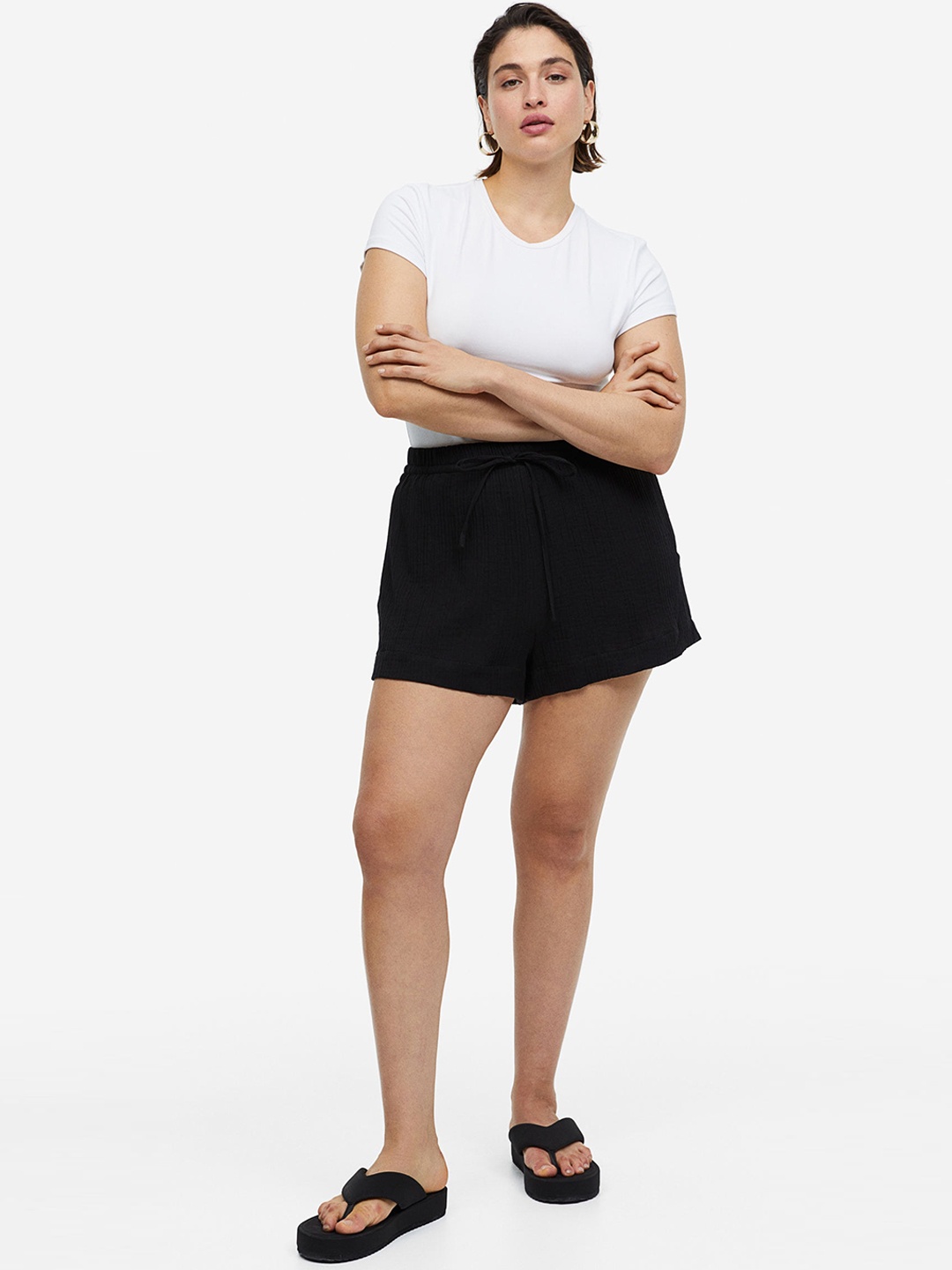 

H&M Women Cotton Shorts, Black