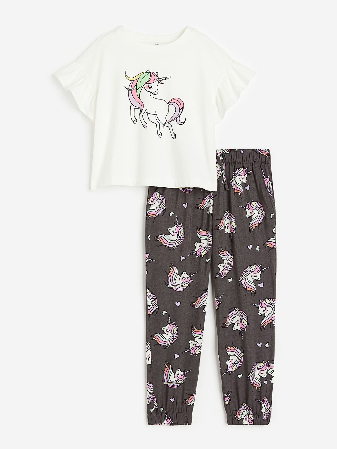 

H&M Girls Pure Cotton 2-Piece Top And Joggers Set, Grey